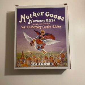 Vintage Godinger Pewter Mother Goose Nursery Rhyme Birthday Candle Holders 6 pc